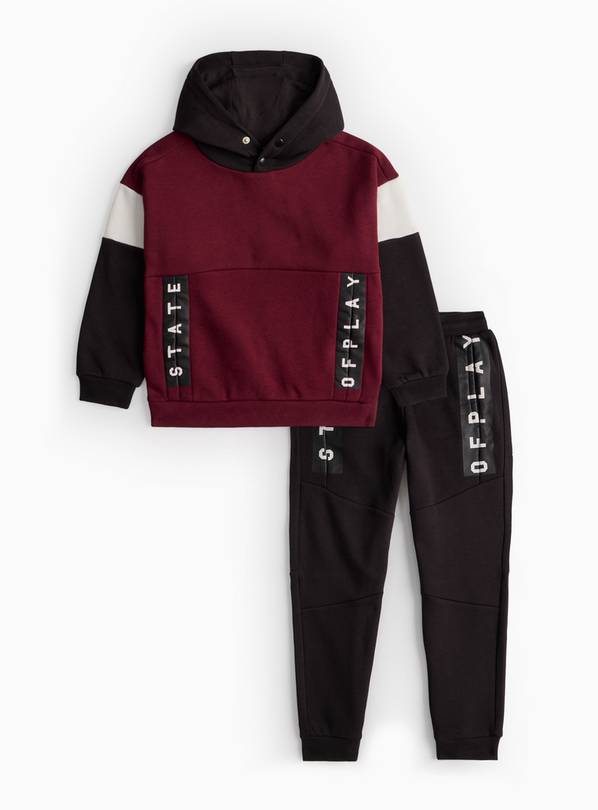 Burgundy Colour Block Hoodie & Joggers Set 5 years